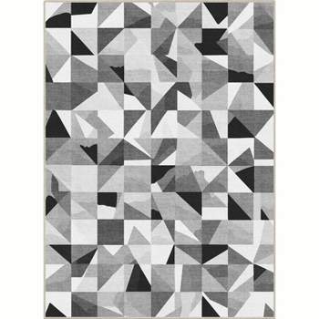 Well Woven Geometric Modern Washable Area Rug - Black + White Mosaic Black and White Triangles - For Living Room, Dining Room and Bedroom