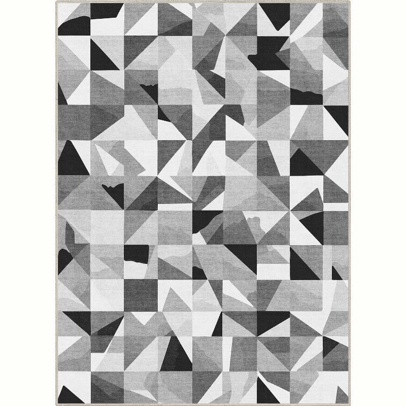 Well Woven Geometric Modern Washable Area Rug - Black + White Mosaic Black and White Triangles - For Living Room, Dining Room and Bedroom, 1 of 8