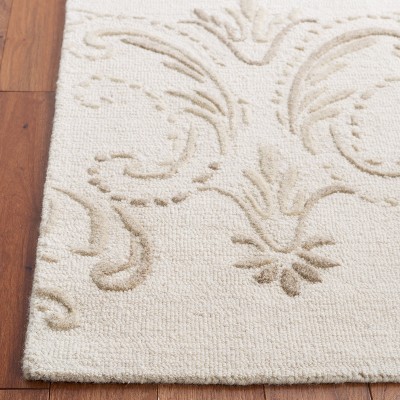 Ivory and Beige Floral Hand-Tufted Wool Area Rug 5' x 8'