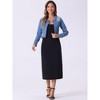 Allegra K Women's Collarless Button Down Crop Jean Denim Jackets - 4 of 4