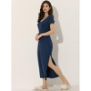 cheibear Women's Solid V-Neck Short Sleeves Long Pajama Dress with Side Slit - 2 of 4