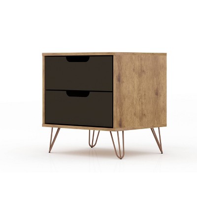Rockefeller Natural Brown and Grey 2-Drawer Nightstand with Metal Legs