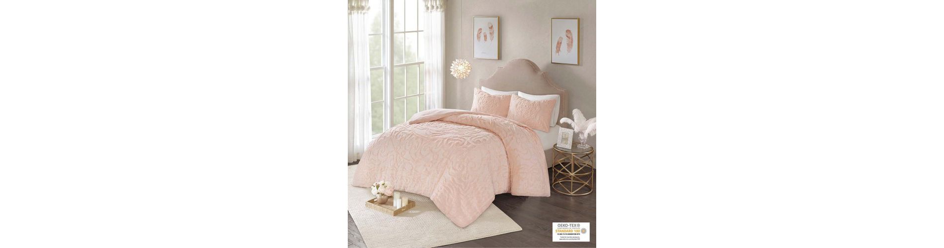 Lyngins Tufted Cotton Chenille Medallion Full/Queen Size Comforter Set, Shabby Chic Boho Bedding Set with 1 Comforter & 2 Shams, All-Season Quilt Set
