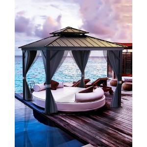 Outdoor Gazebo, Heavy Duty Hardtop Gazebo with Aluminum Frame, Double Roof Canopy, Curtains and Netting, Pergolas for Patios, Garden, Lawns - 1 of 4