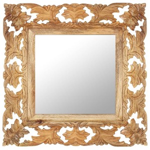 vidaXL Hand Carved Mirror Brown 19.7"x19.7" Solid Mango Wood - 1 of 1
