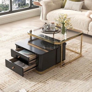 XIYUYEU Modern Nesting Rectangular Coffee Table with Storage,Glass Center Table for Living Room,Set of 2 - 1 of 4