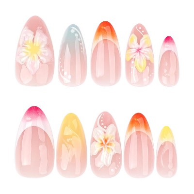 LOVELAY CREATIONS White 3D Flower French Tip Short-Medium Oval Nails