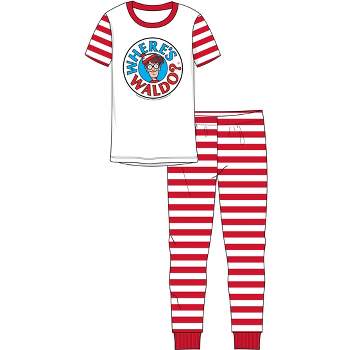 Where's Waldo Character Head Boy's Short Sleeve Shirt & Red & White Striped Sleep Pajama Pants Set