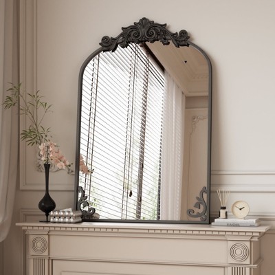 BEAUTYPEAK Vanity Wall Mirror Decorative Vintage Arch Bathroom Mirror with Designed Bottom