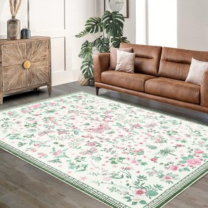 Area Rugs Modern Floral Rug for Living Room Bedroom,Low Pile Area Rugs Machine Washable Large Carpet for Dining Room Playroom Home Office Decor - 1 of 4