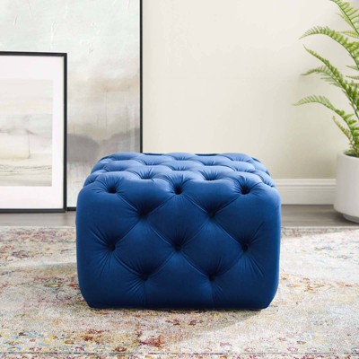 Anthem Navy Tufted Square Performance Velvet Ottoman
