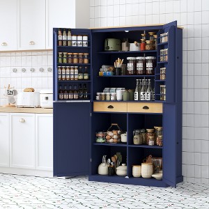 ACEPANO 71.3 in. H Vertical Kitchen Pantry Cabinet with 2 Drawers, 2 Adjustable Shelves & 8 Door Shelves-Blue - 1 of 4