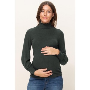 Hello Miz Women's Ribbed Knit Long Sleeve Maternity Turtleneck Sweater - 1 of 4
