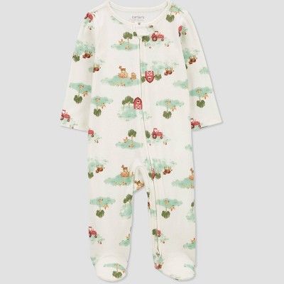 Image of Carter's Just One You®️ Baby Creme Farm Footed Pajama - Orange 3M
