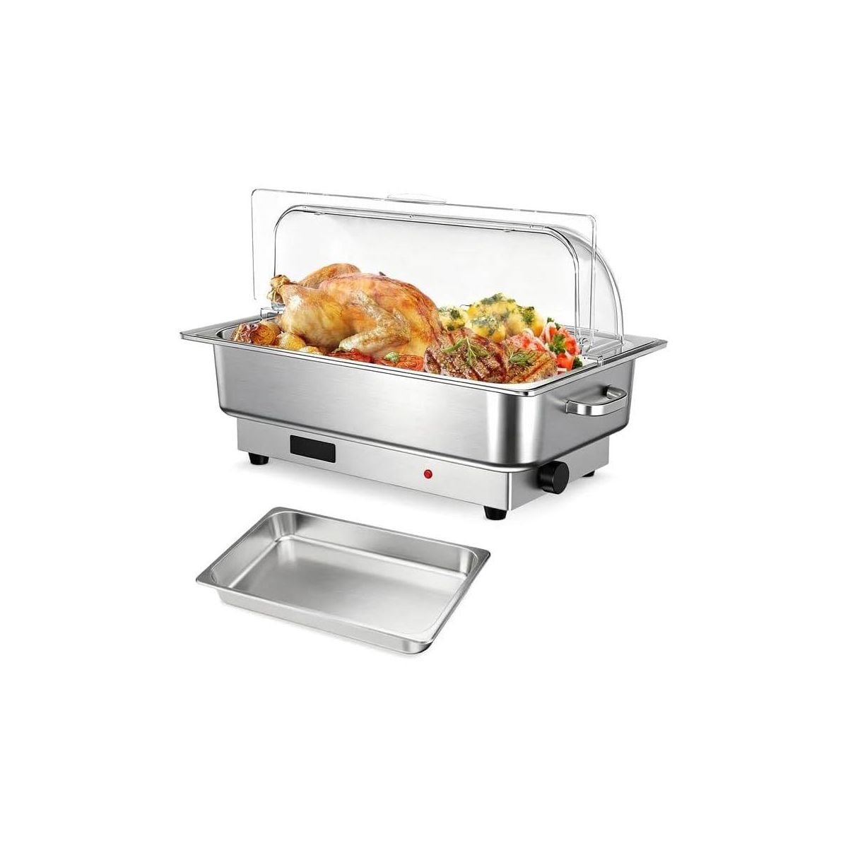 Stainless Steel Electric Chafing Dish Buffet Set – 9QT Food Warmer with Digital Temp Control, Transparent Lid for Catering, Parties, Weddings