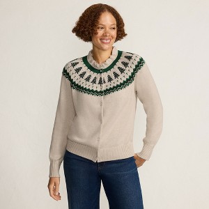 Lands' End Women's Drifter Lurex Ruffle Neck Jacquard Cardigan Sweater - 1 of 4