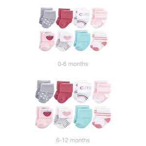 Hudson Baby Infant Girls Grow with Me Cotton Terry Socks, Strawberry 8-Pack, 0-6 and 6-12 Months - 1 of 2