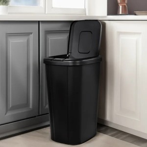 Racxily Kitchen Trash Can, 13.3 Gallon, Plastic Touch Top Garbage Bin with Lid, Black - 1 of 4