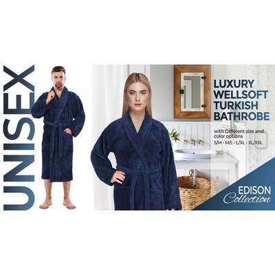 Navy Blue L/XL Fleece Bathrobe with Shawl Collar