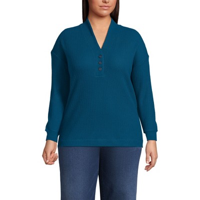 Lands' End Women's Long Sleeve Waffle Shawl Collar Henley