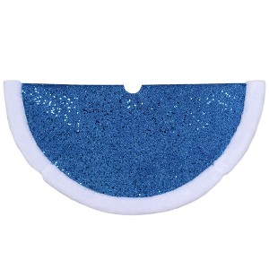 Northlight 20" Blue Glittered Mini Christmas Tree Skirt with Faux Fur Trim - 1 of 3