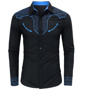 Clearlove Men's Western Cowboy Shirt Embroidered Long Sleeve Casual Button Down Shirt - 1 of 4