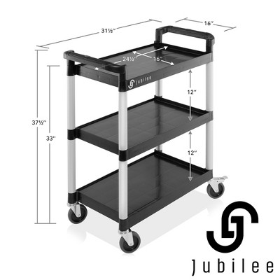 Jubilee 3-Tier Black and Silver Utility Service Cart with Wheels
