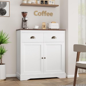Farmhouse White Buffet Cabinet with Storage, Kitchen Sideboard with 2 Doors and 2 Drawers - 1 of 4