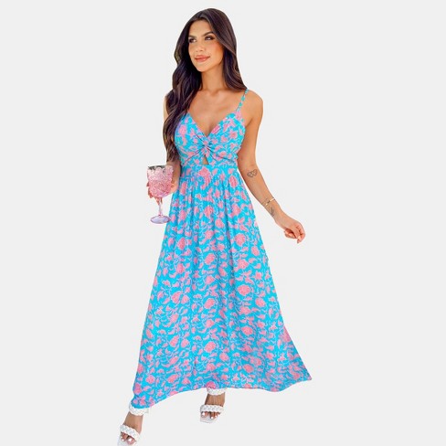 Women's Floral Print Twisted Cami Maxi Dress - Cupshe-l-multi : Target