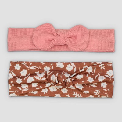 Carter's Just One You® Baby 2pk Floral Bow Headwrap - Brown/Pink 0-12M