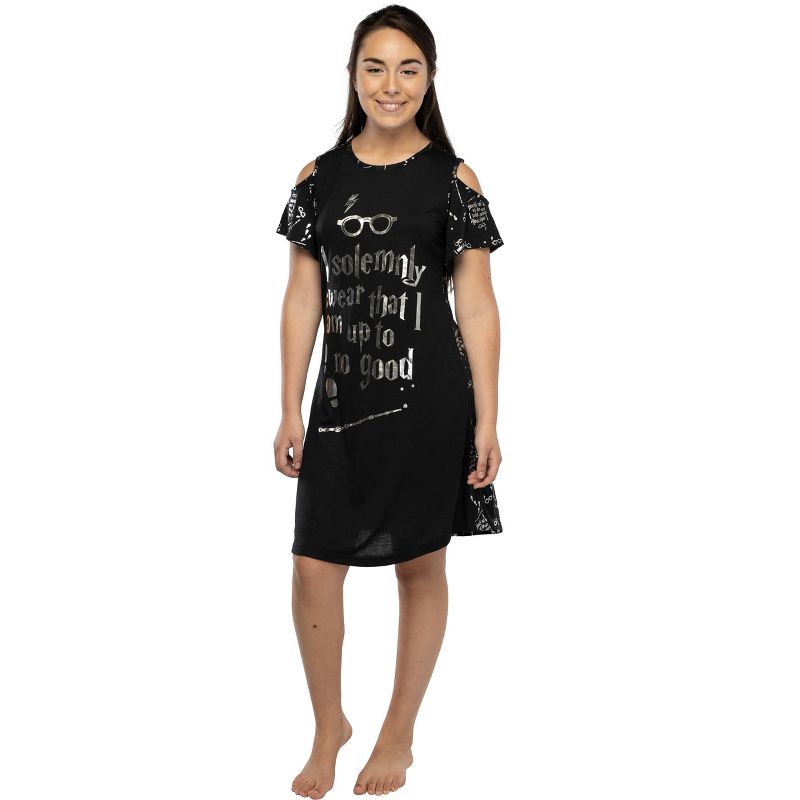 Harry Potter Women's Juniors Up to No Good Cold Shoulder Nightgown, 2 of 7