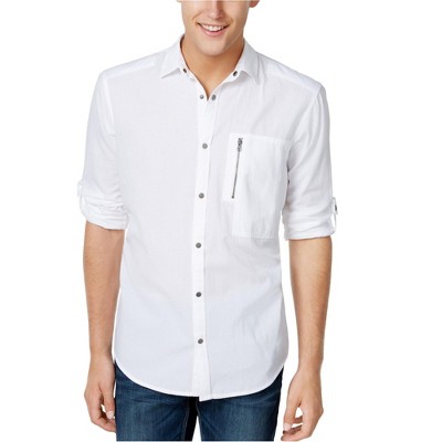 I.N.C International Concepts Mens Textured Ripstop Button Up Shirt, White, Small