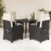 vidaXL 5 Piece Patio Dining Set with Black PE Rattan and Cushions - Adjustable Reclining Chairs & Glass Tabletop - 2 of 4