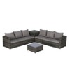 6-Piece Outdoor Wicker Sectional Sofa, Rattan Patio Conversation Furniture Set with Corner Table & Tempered Glass Coffee Table - ModernLuxe - 4 of 4