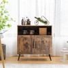 Costway Mid-century Storage Cabinet Sideboard w/ Doors Wine Glass Racks Rustic Brown - image 2 of 4