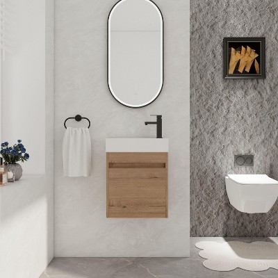 NicBex Floating Bathroom Vanity with Sink,Bathroom Sink Vanity with Soft-Close Cabinet Door,18 inch Bathroom Sink Cabinet,White/Gray/Oak/Teak