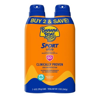 Banana Boat Ultra Sport Clear Spray Broad Spectrum Sunscreen - SPF 50 - 6oz - Twin Pack