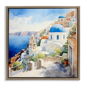 Stupell Industries Santorini City Landscape Floating Frame Canvas Art, Brown, 25" x 25" - 1 of 4