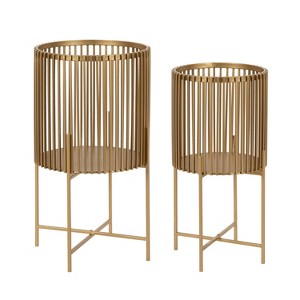 Kate and Laurel Paynter Round Metal Freestanding Planter, 2 Piece, Gold - 1 of 4