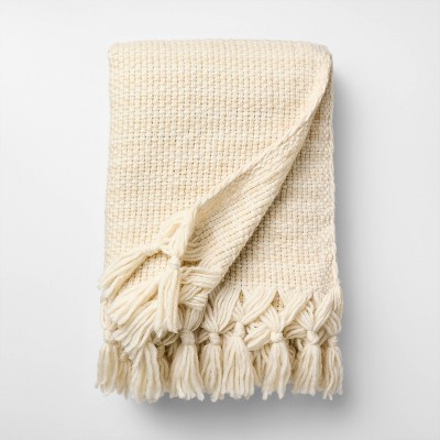 50 x 60 Throw Mixed Yarn Woven with Crossed Tassels Creamand Khaki - Threshold™ Design with Studio McGee