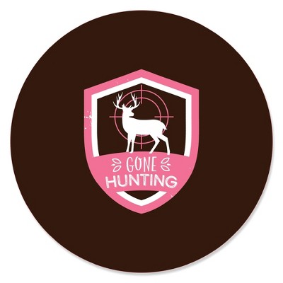 Big Dot of Happiness Pink Gone Hunting - Deer Hunting Girl Camo Baby Shower or Birthday Party Circle Sticker Labels - 24 Count