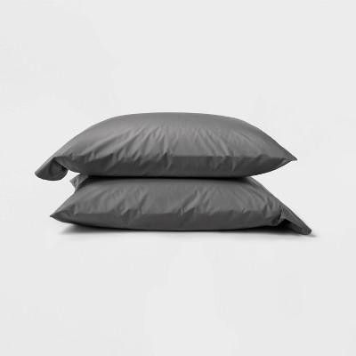 King Washed Supima Percale Solid Pillowcase Set Dark Gray - Casaluna&#8482;