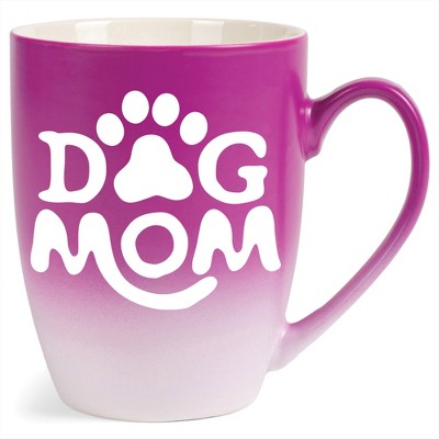 Elanze Designs Dog Mom Two Toned Ombre Matte Pink and White 12 ounce Ceramic Stoneware Coffee Cup Mug