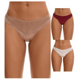 INSPIRE CHIC Women's Satin Silky Hipster Low Waisted Lace Trimmed Briefs 3 Packs - 1 of 4