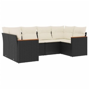 vidaXL Patio Sofa Set with Cushions Outdoor Furniture 6 Piece Poly Rattan - Black and Cream - 1 of 4