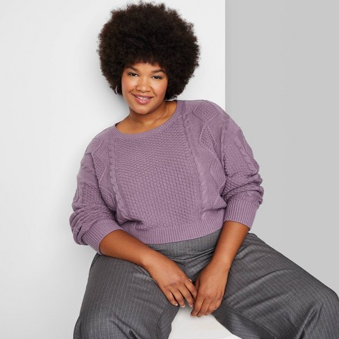 Women's Cropped Crewneck Cable Pullover - Wild Fable™ Mauve 1x : Target