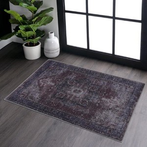 KWPZQEB Washable Area Rug, Ultra Soft Area Rug with Non-Slip Backing & Durable Edge Binding, Vintage Large Rugs for Living Room, Bedroom, Burgundy - 1 of 4