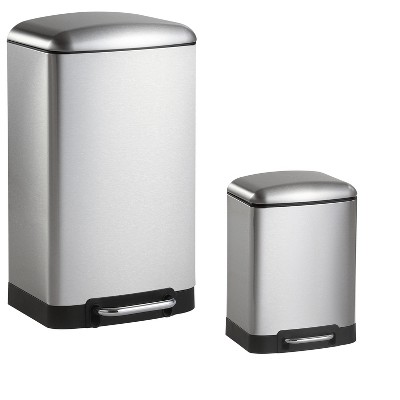 happimess Ashley Rectangular 8-Gallon Trash Can with Soft-Close Lid with FREE Mini Trash Can, Stainless Steel