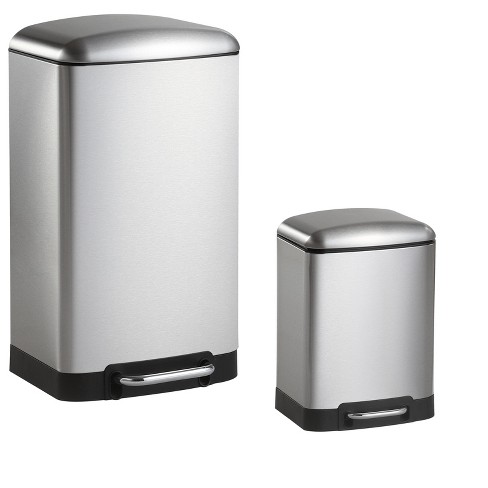 happimess Oscar Round 8 Gal. Stainless Steel Black Step-Open Trash