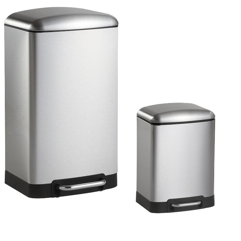 happimess Ashley Rectangular 8-Gallon Trash Can with Soft-Close Lid with FREE Mini Trash Can, Stainless Steel, 1 of 13